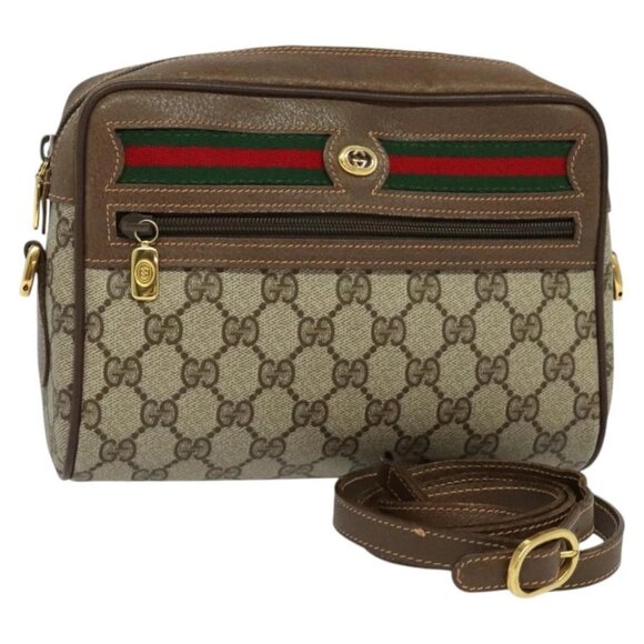 GUCCI GG Supreme Web Sherry Line Bag PVC 2way Beige Gold - Picture 1 of 16